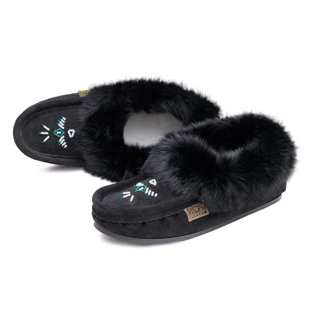 Laurentian Chief Women's Suede Slippers with Rabbit Fur Collar Crepe Sole - Image 3