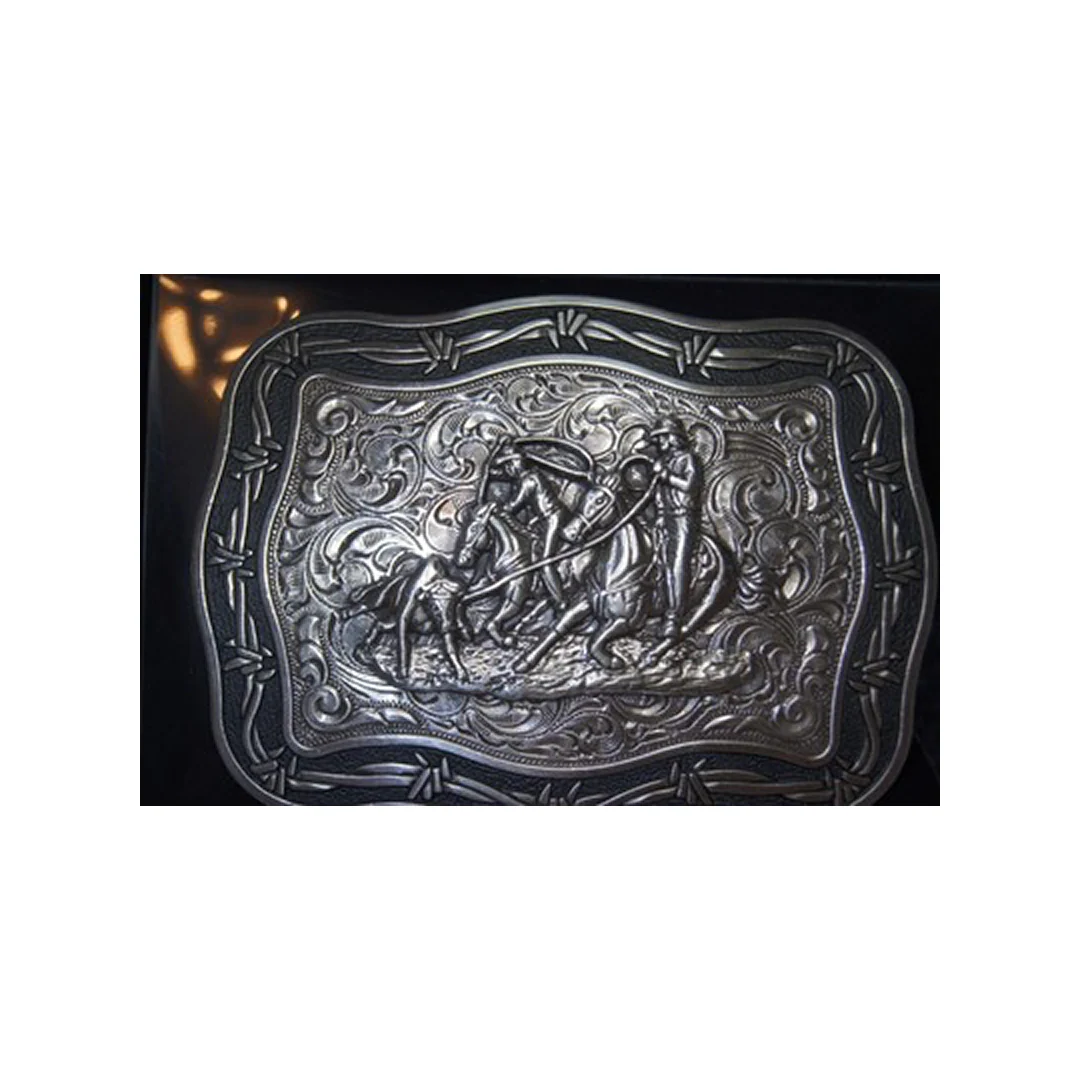 M&F Western Products Team Roping Silver Tone Belt Buckle