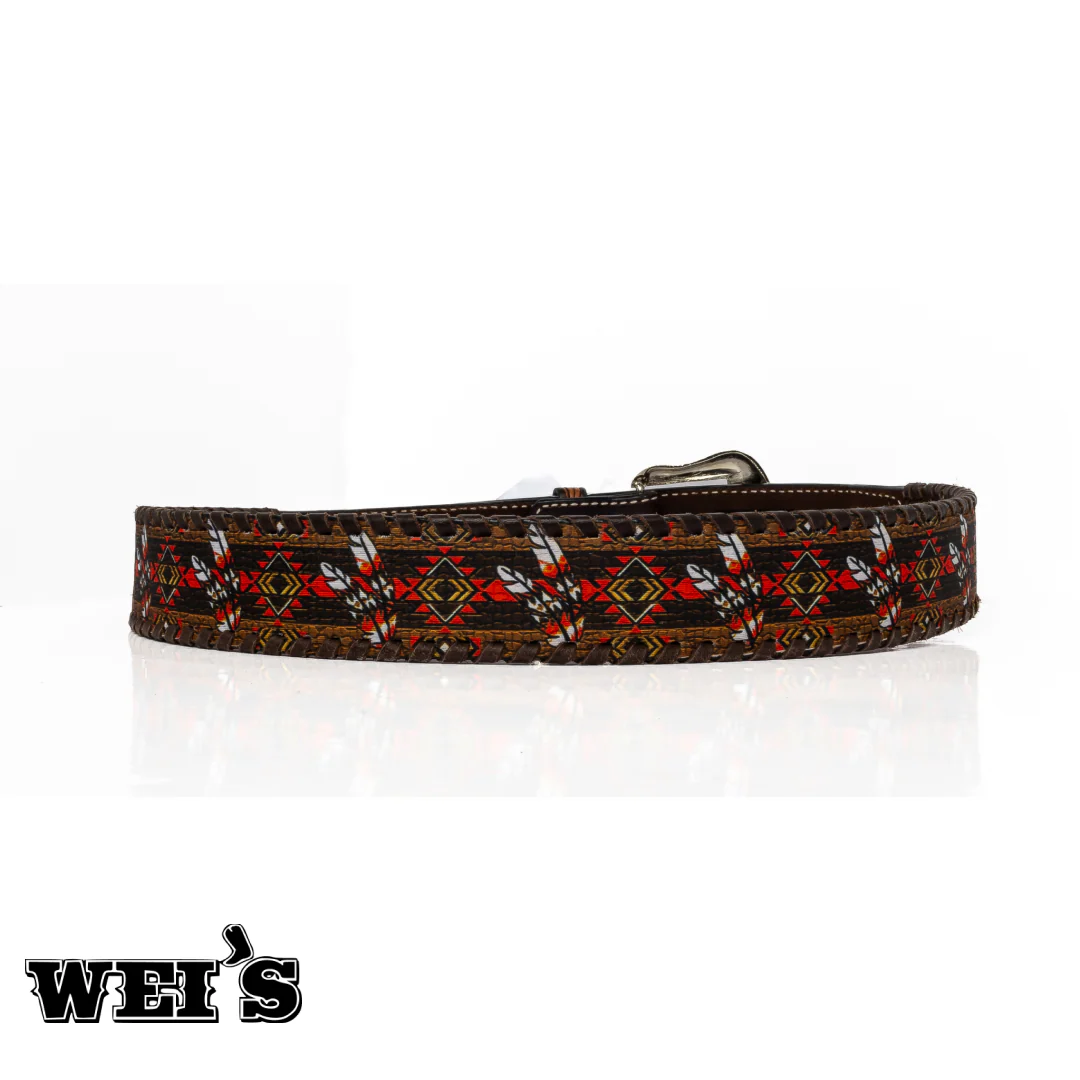 Men's Printed Belt By Ranger Company Cloth & Leather Buck Stitch - Image 2