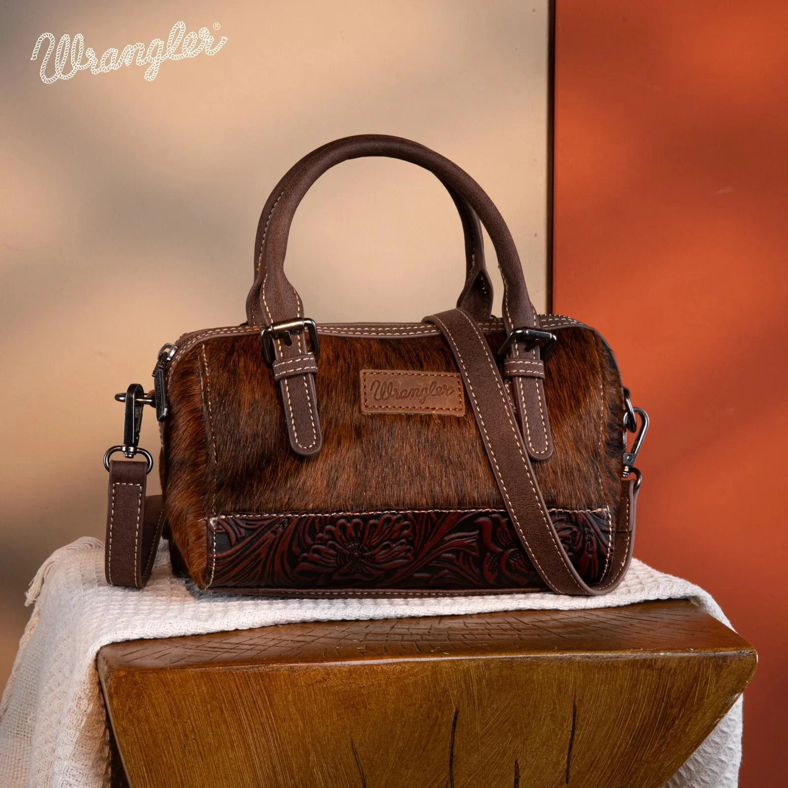 Montana West Wrangler Genuine Hair-On Cowhide Barrel Bag/Crossbody