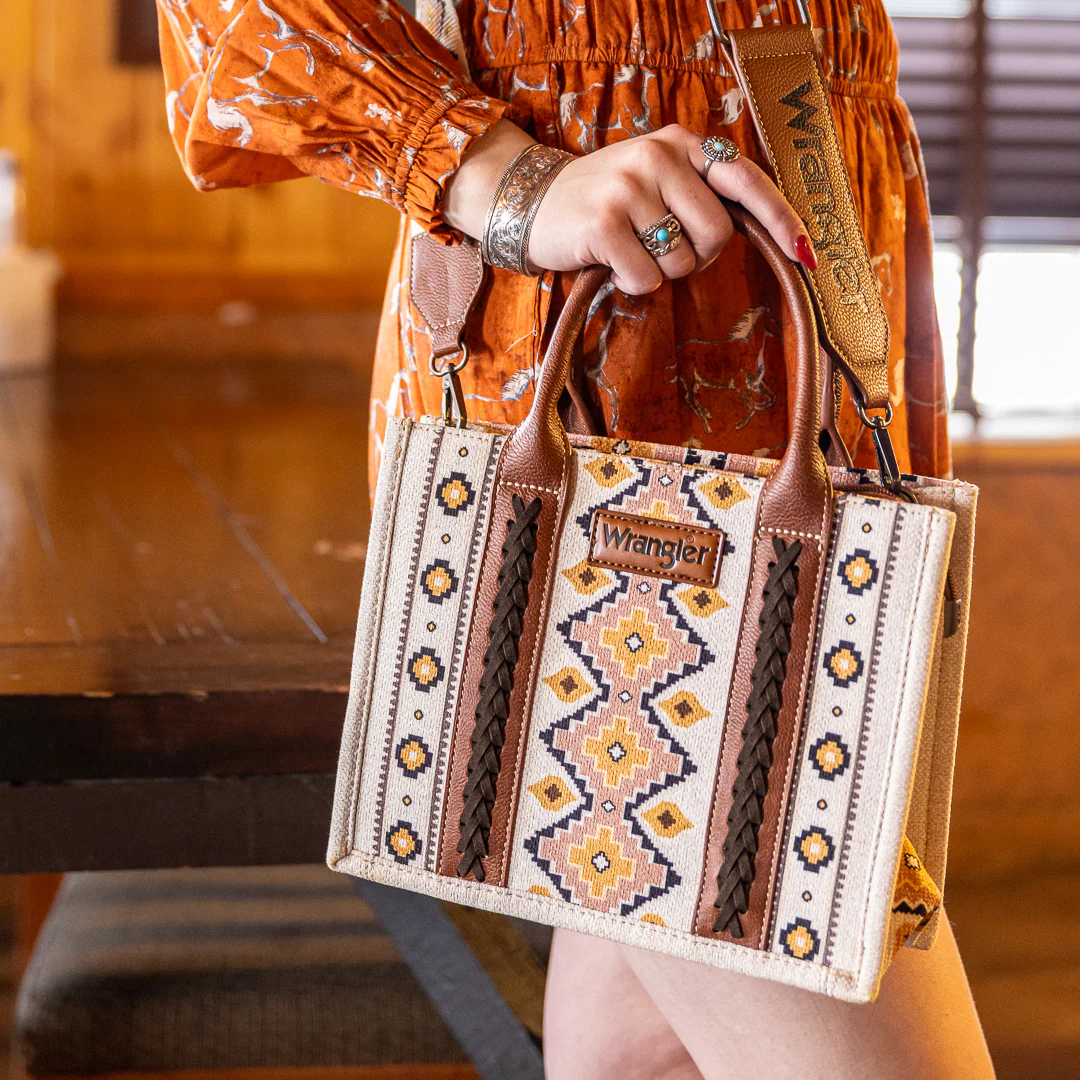 Montana West Wrangler Southwestern Print Small Canvas Tote/Crossbody with crossbody strapnd