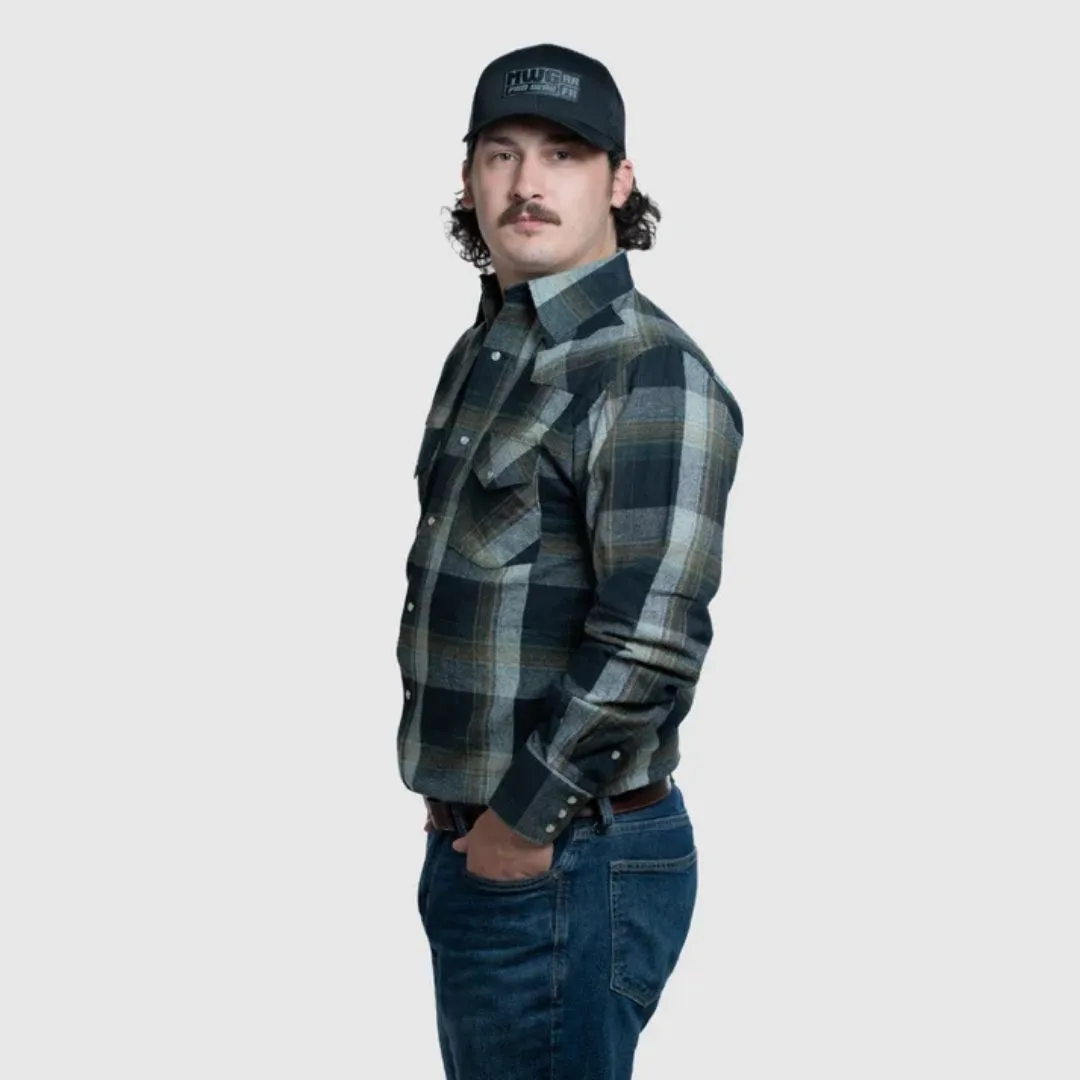 MWG Apparel Men's Flannel Plaid Western Long Sleeve Snap Shirt - Olive - Image 2