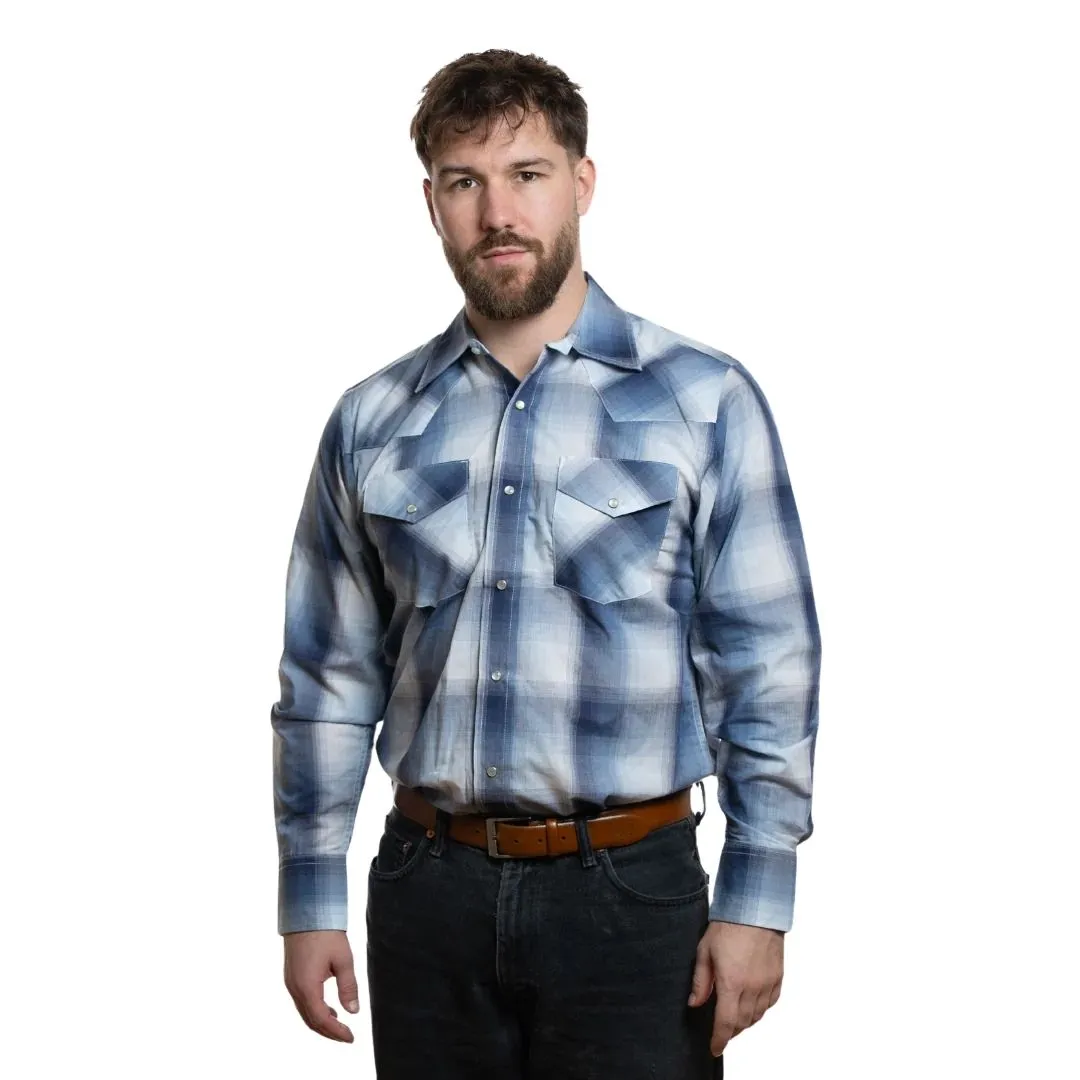 MWG Apparel Men's Snap Plaid Shirt - Sky Blue