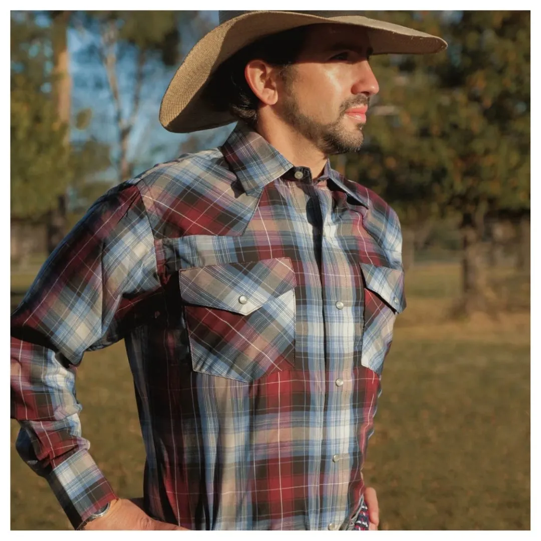 MWG Apparel Men's Snap Plaid Shirt - Wine - Image 2