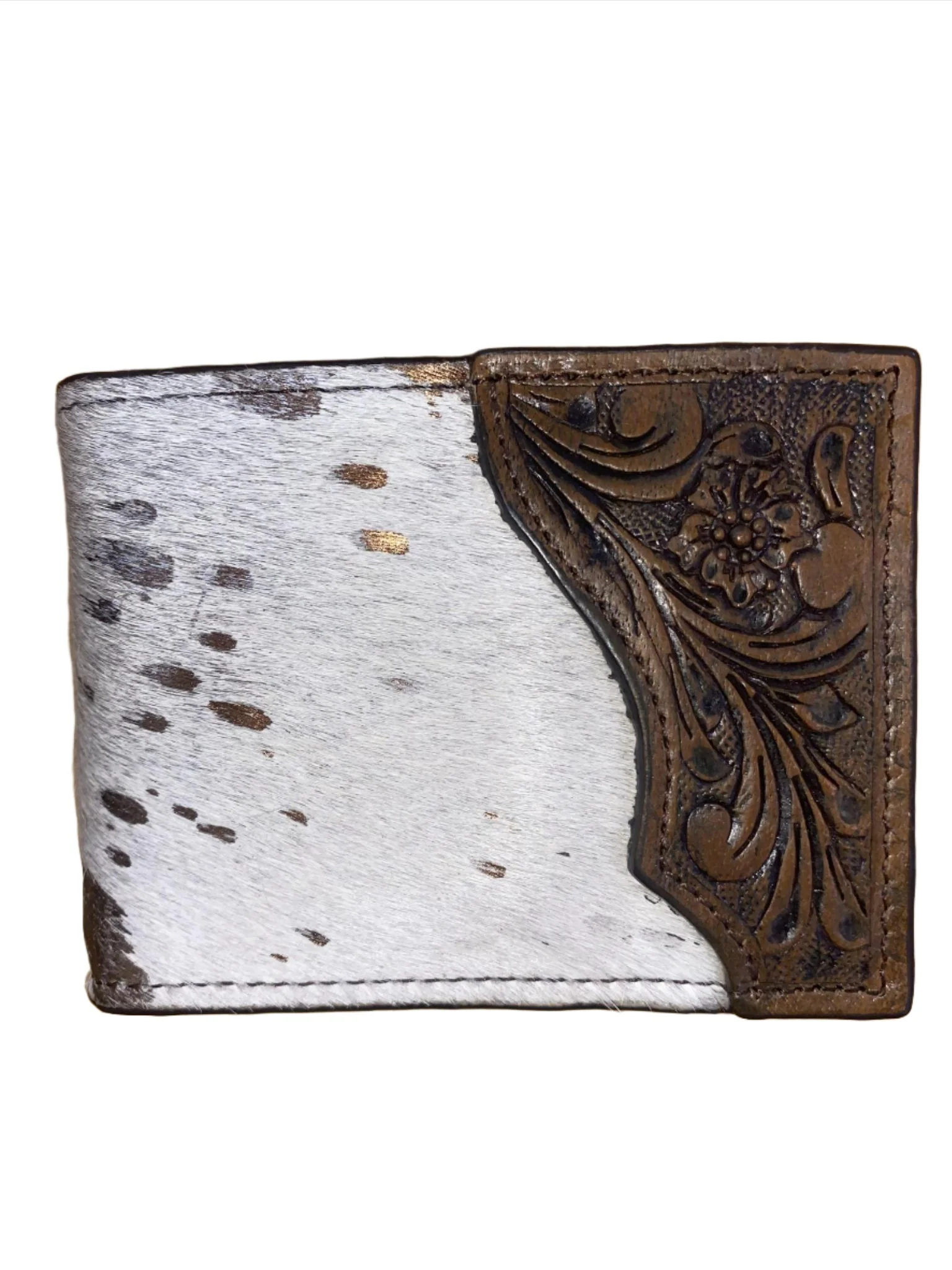Nocona Men's Calf Hair Floral Tooled Money Clip Wallet
