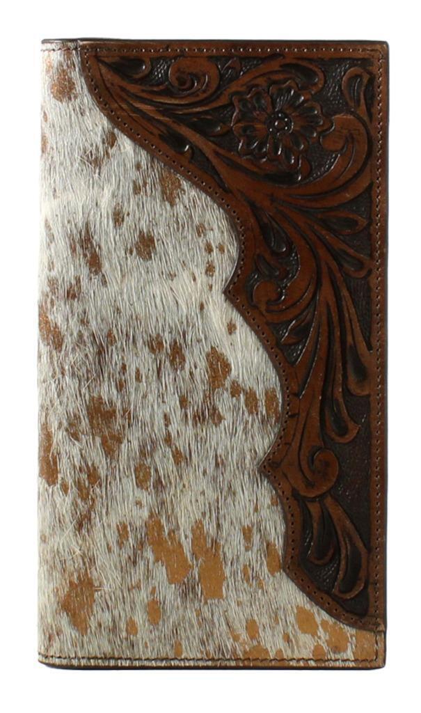 Nocona Men's Western Wallet Rodeo Leather Floral Foil Calf Hair Brown