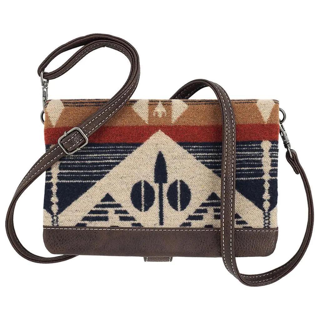 Nocona Womens Crossbody Clutch Bag Leather Fabric Brown