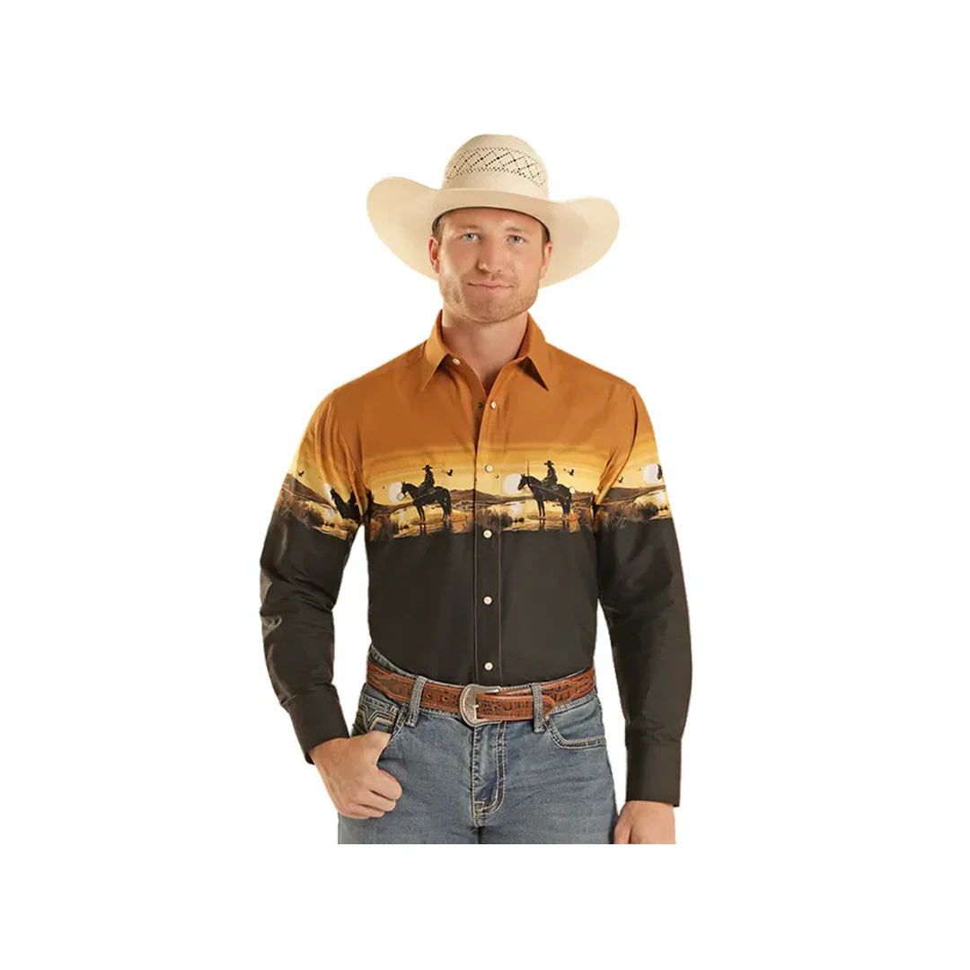 Panhandle Slim Men's Cowboy Border Print Long Sleeve Snap Shirt