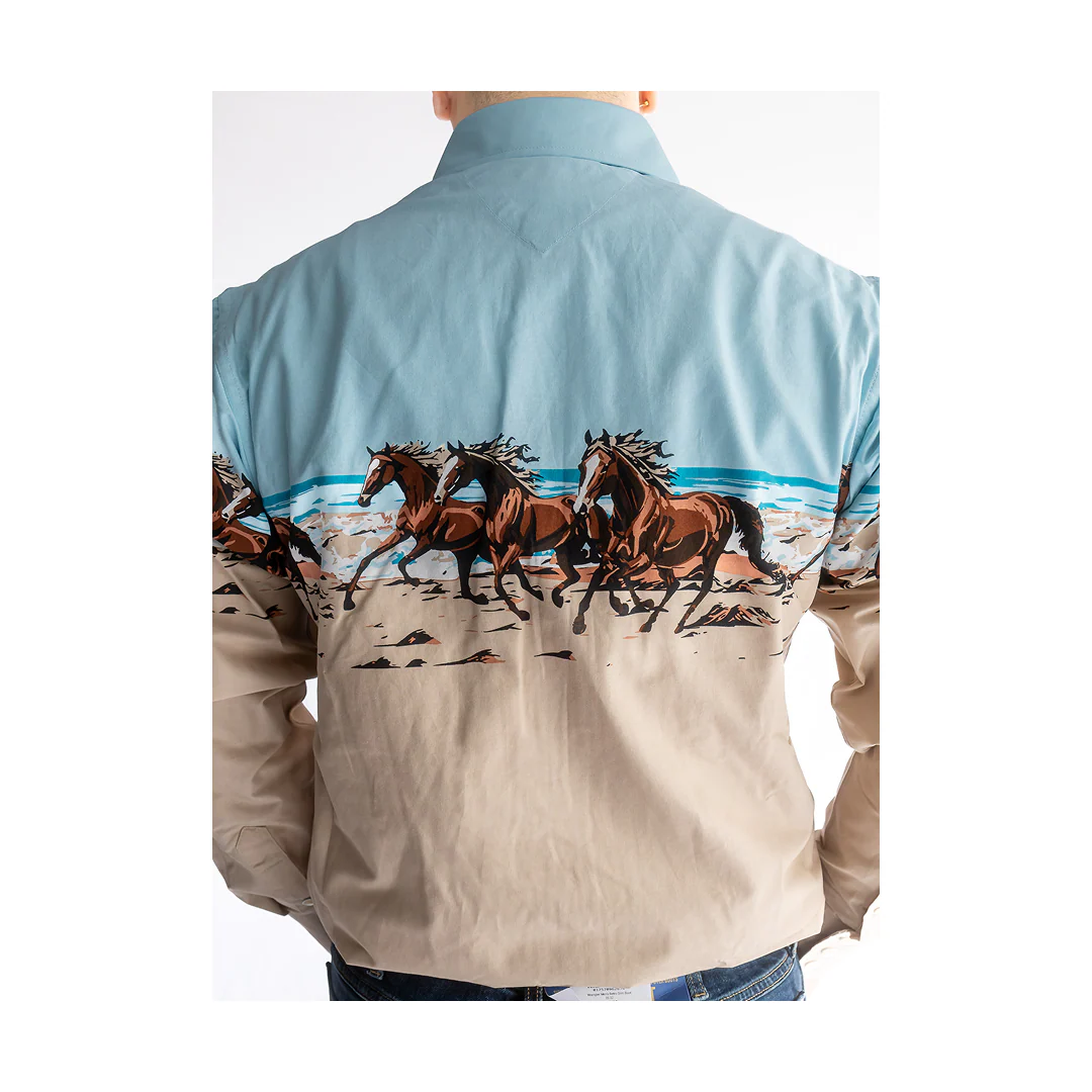 Panhandle Slim Men's Horses And Beach Border Long Sleeve Shirt - Image 3