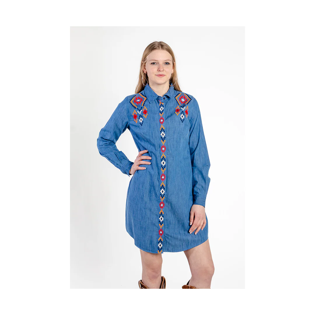 Panhandle Slim Women's Long Sleeve Chambray Embroidered Dress - Image 2
