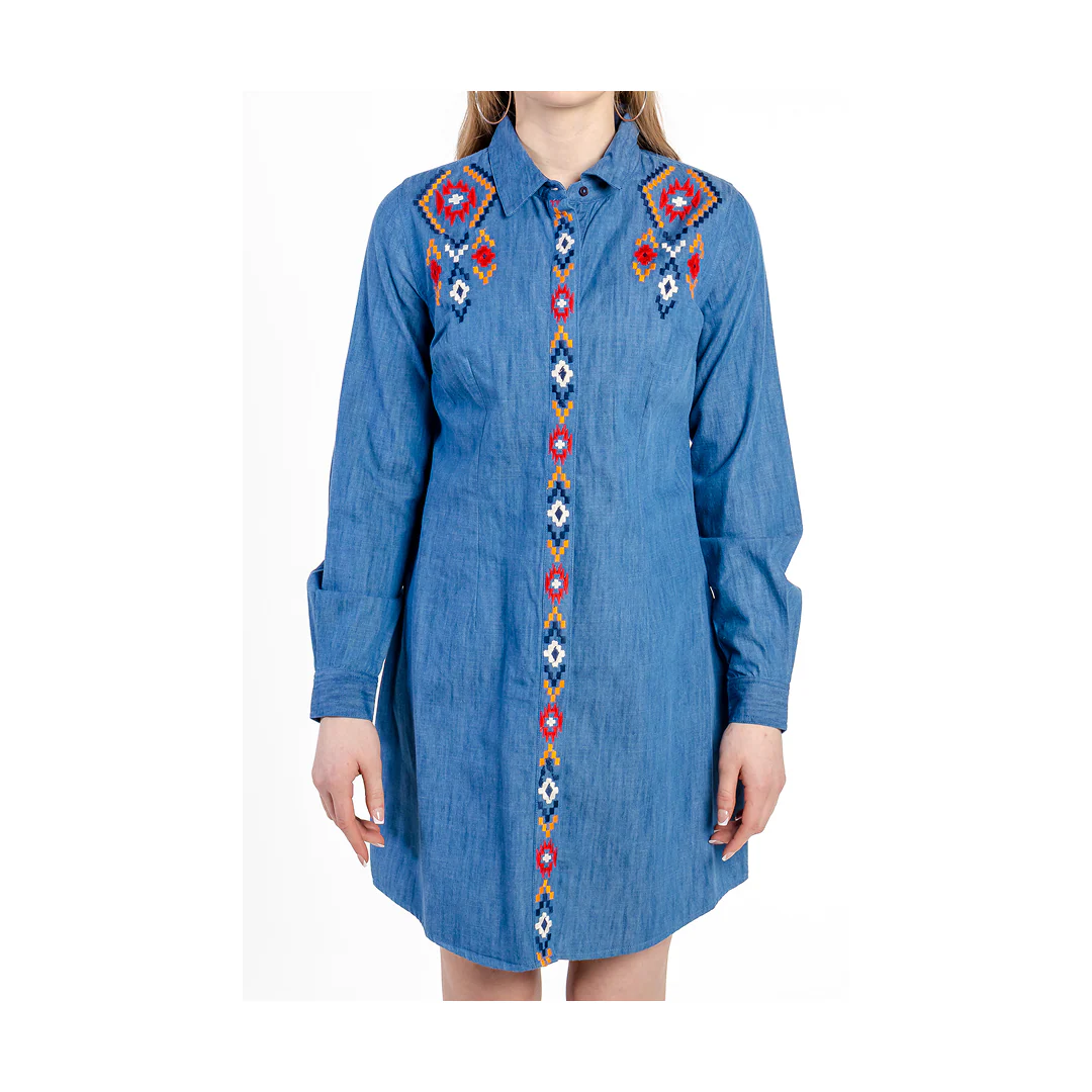 Panhandle Slim Women's Long Sleeve Chambray Embroidered Dress - Image 3