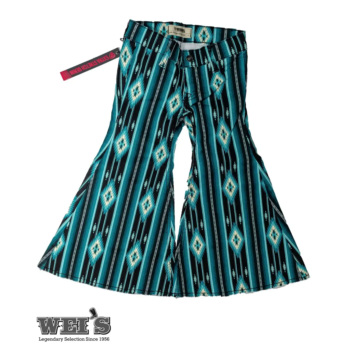 Rock & Roll Girl's Teal Serape Bell Bottom- CLEARANCE