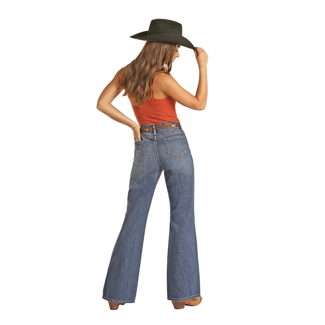 Rock And Roll Women's Distressed Wide Leg Jeans CLEARANCE - Image 2