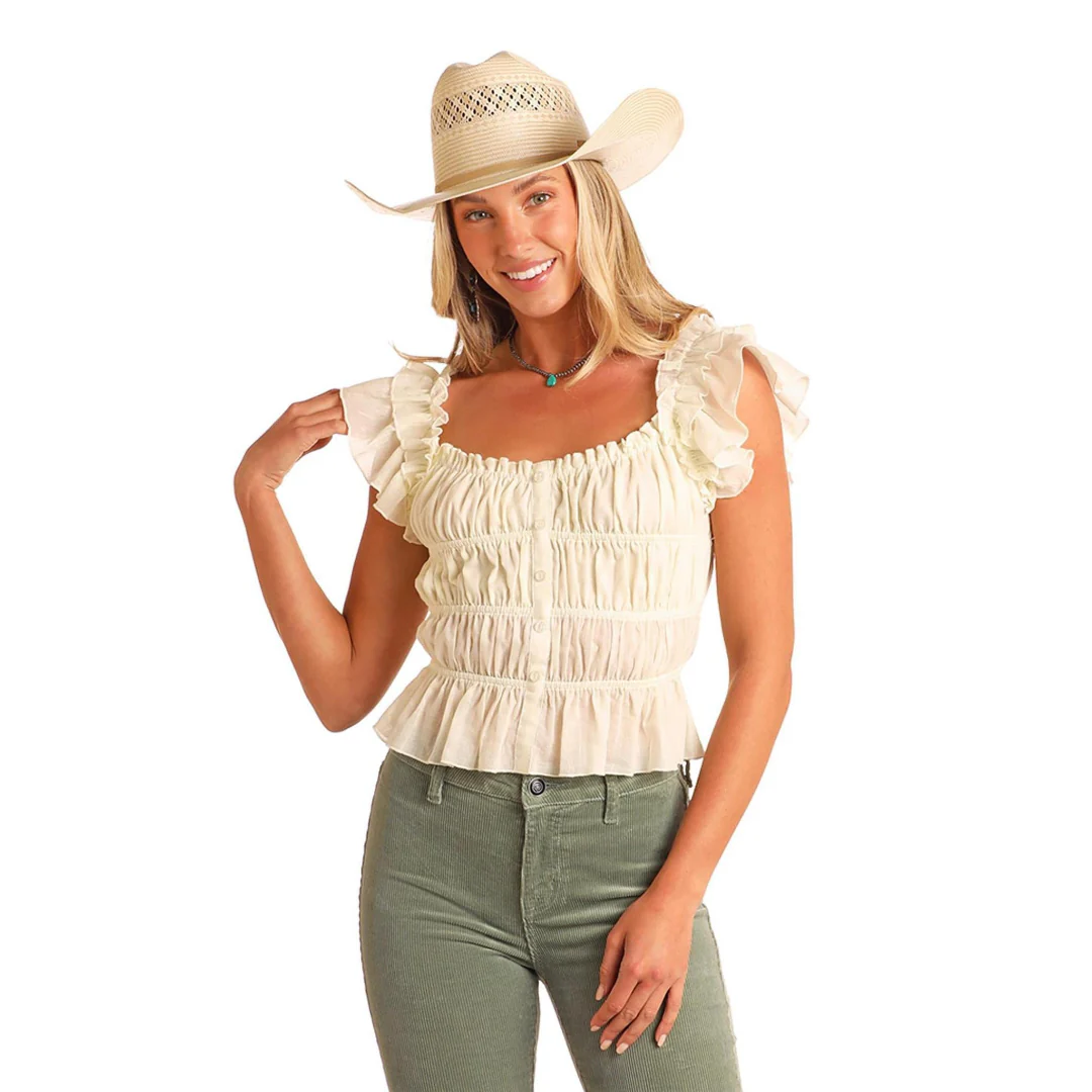 Rock and Roll Women's Ruched Crop Top- Natural - CLEARANCE - Image 3