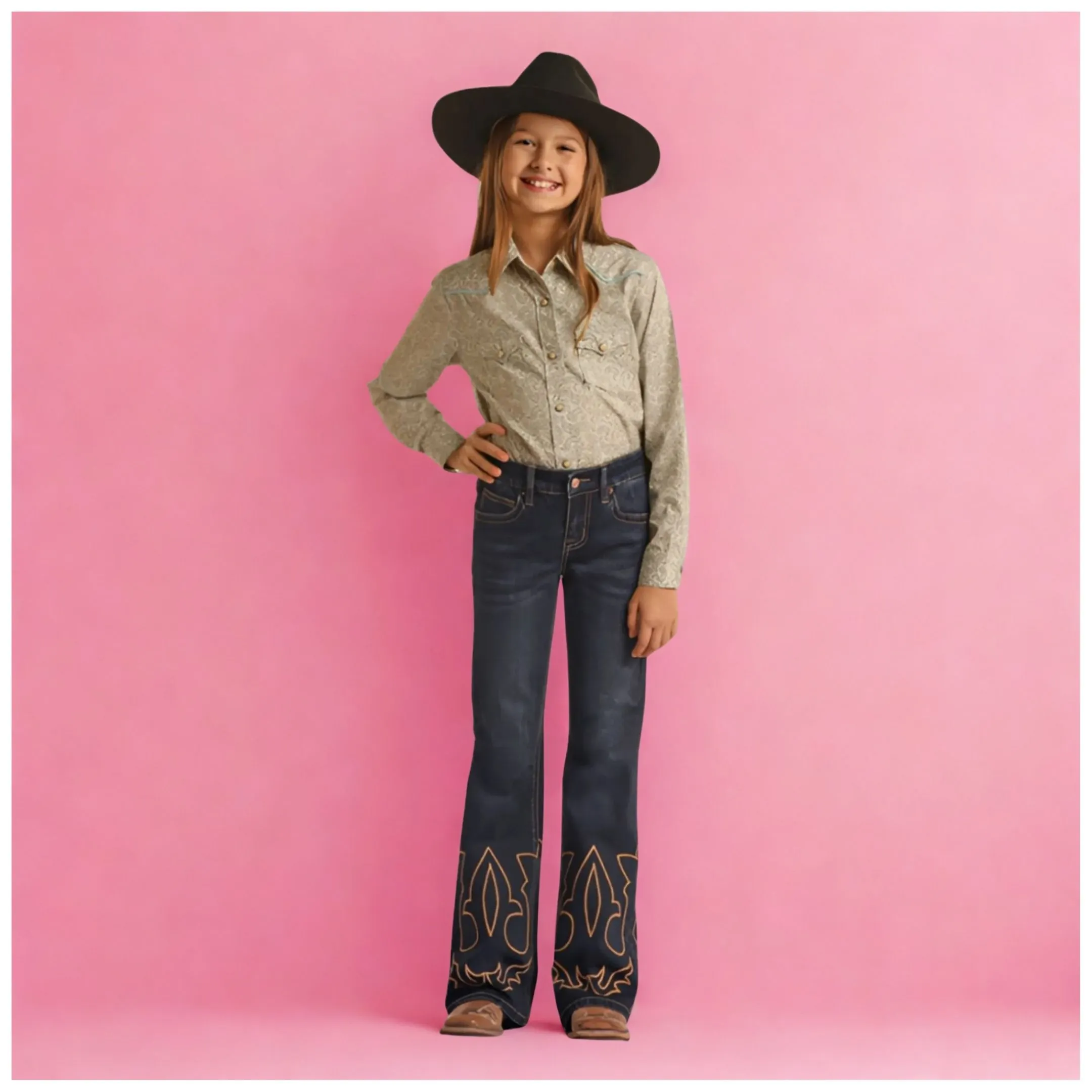 Rock & Roll Girl's Embroidered Denim Mid-Rise Trouser Jeans