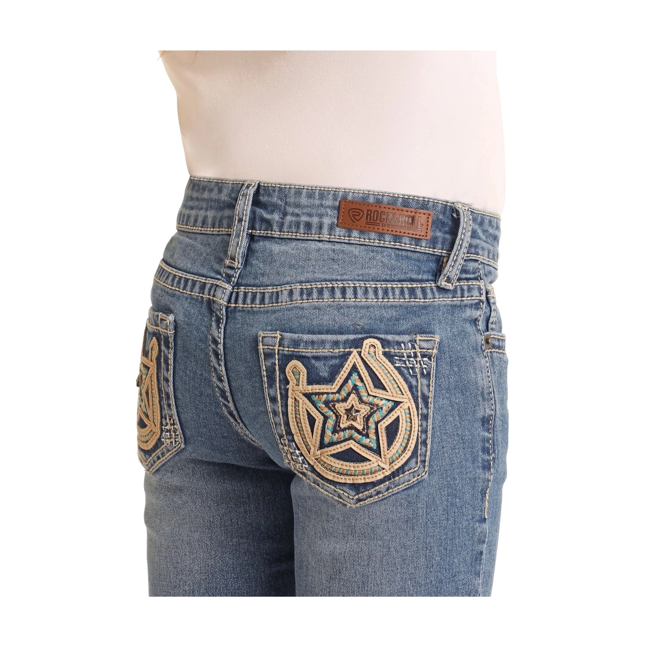 Rock & Roll Denim Girl's Horseshoe With Star Boot Cut Jean - Image 5