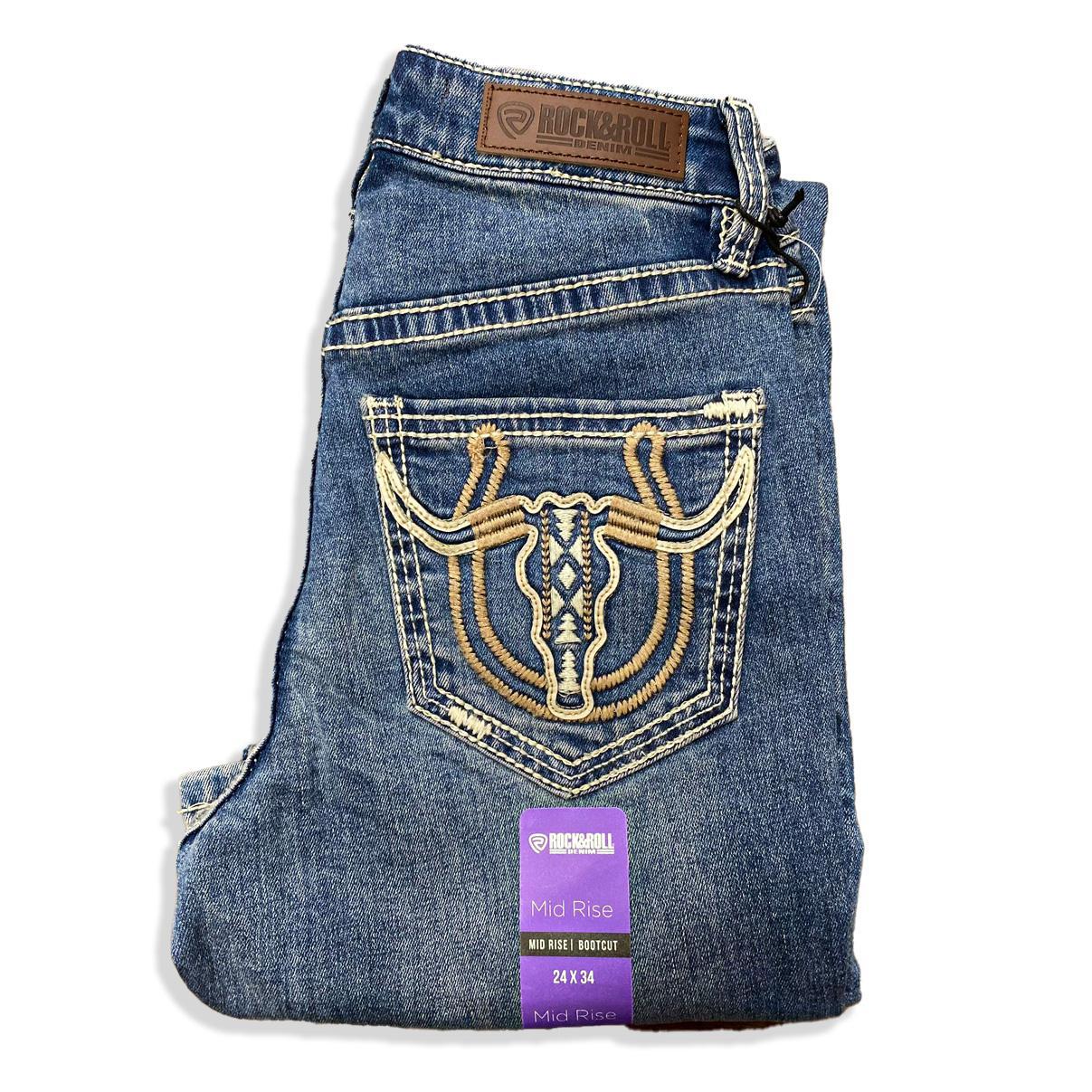 Rock & Roll Denim Women's Steer Head Mid Rise Bootcut Jeans - Image 2
