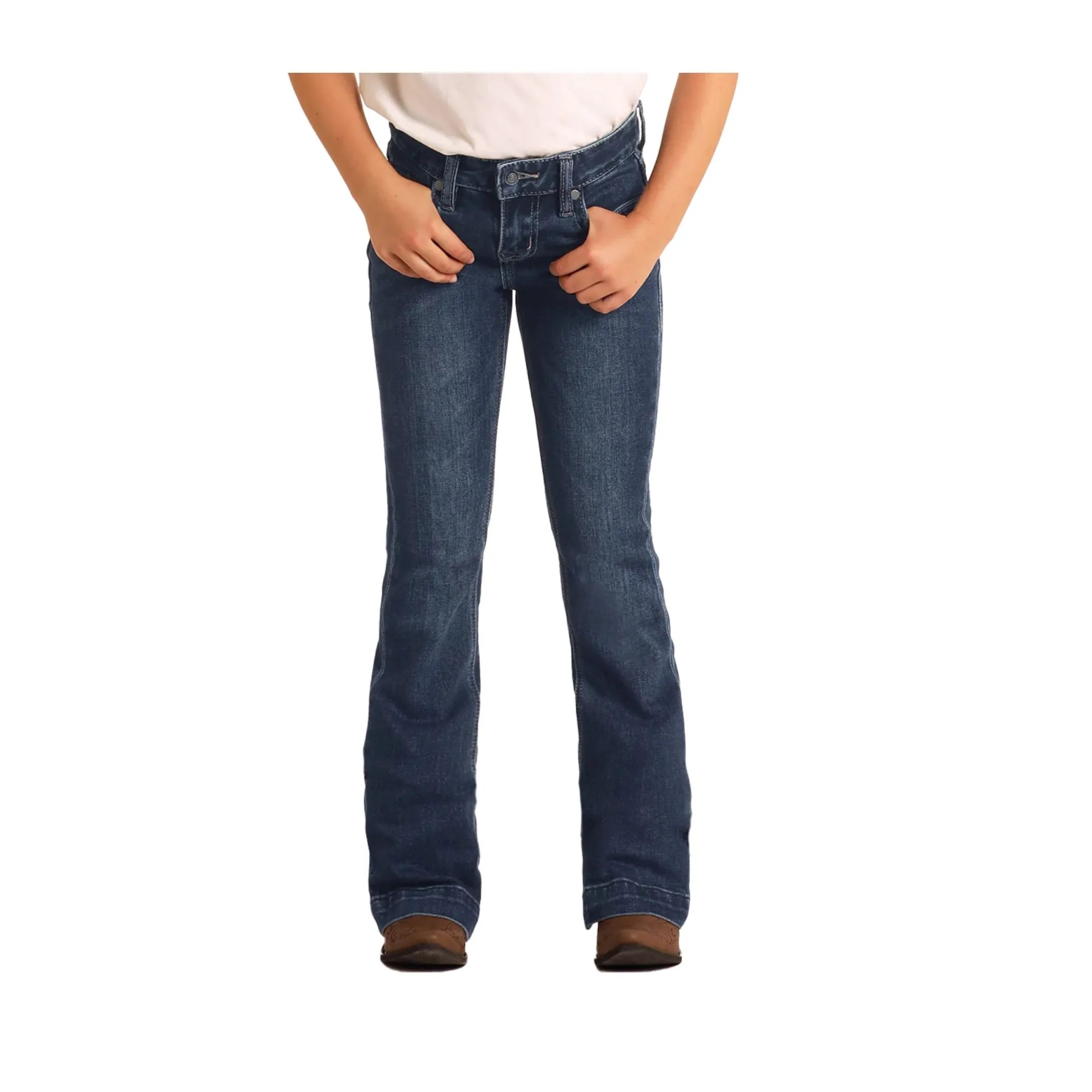 Rock & Roll Cowgirl Girl's Denim Medium Wash Trouser Jeans