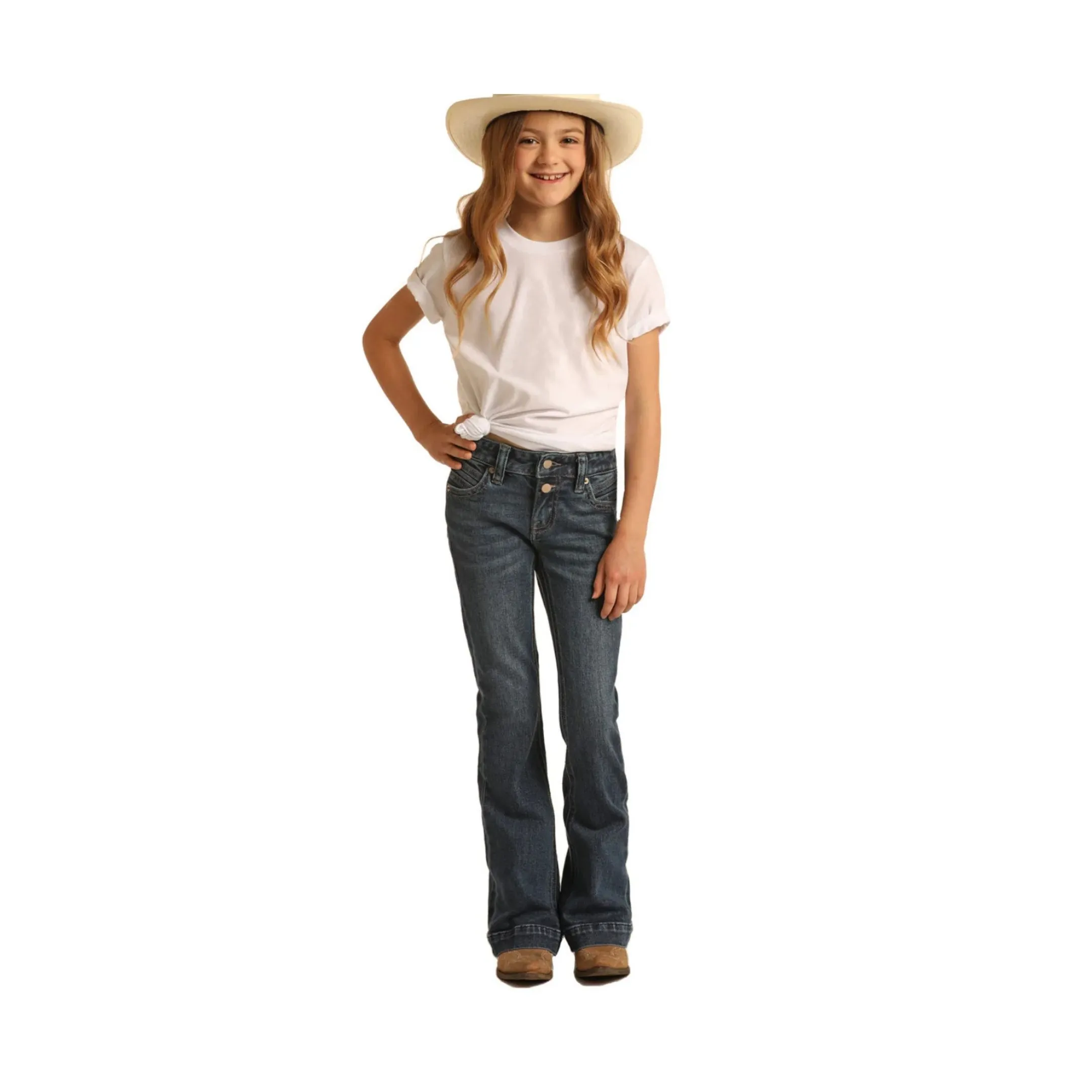 Rock & Roll Cowgirl Girl's Denim Medium Wash Trouser Jeans - Image 5