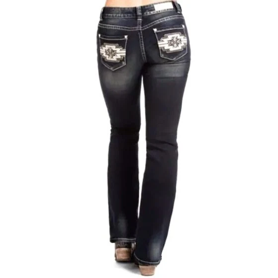 Rock & Roll Women’s Jeans Mid Rise Boot Cut Rhinestones