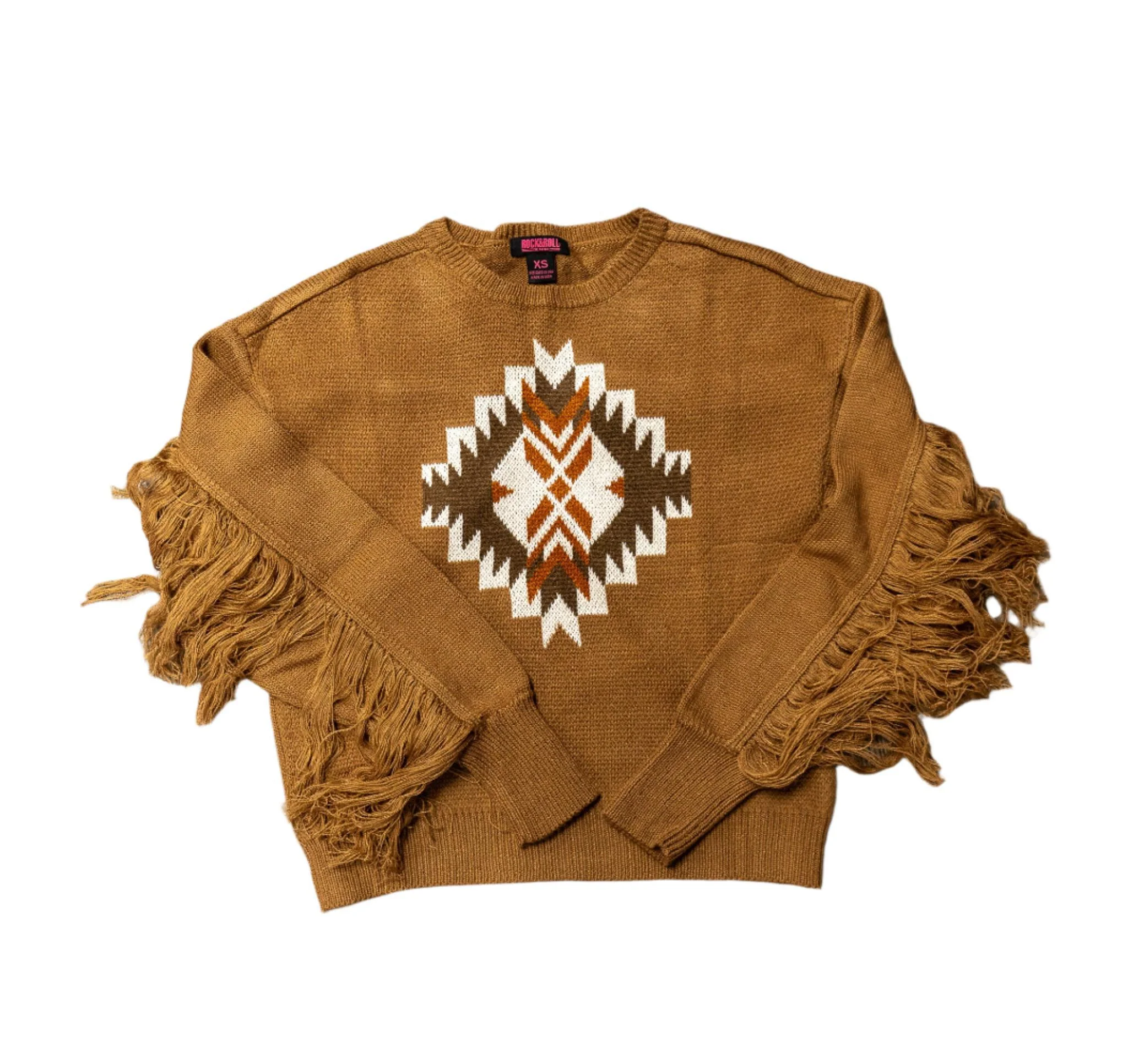 Rock&Roll Women's Aztec Sweater With Fringe-CLEARANCE
