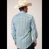 Roper Men’s Aqua & Cream Stripe Long Sleeve Shirt - Image 2