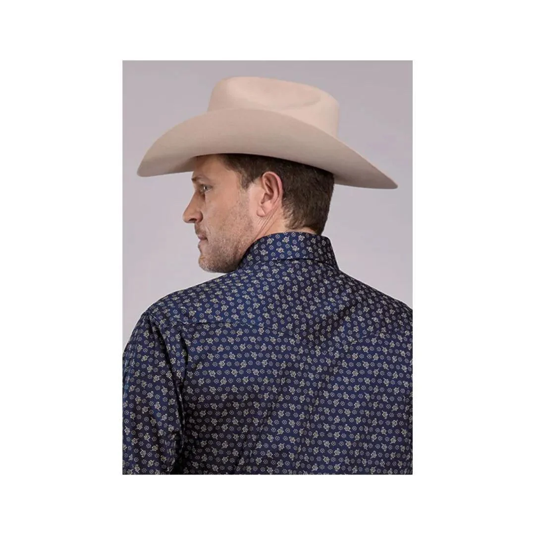 Roper Men's Amarillo Long sleeves Poplin Paisley - Navy - Stretch - Image 2