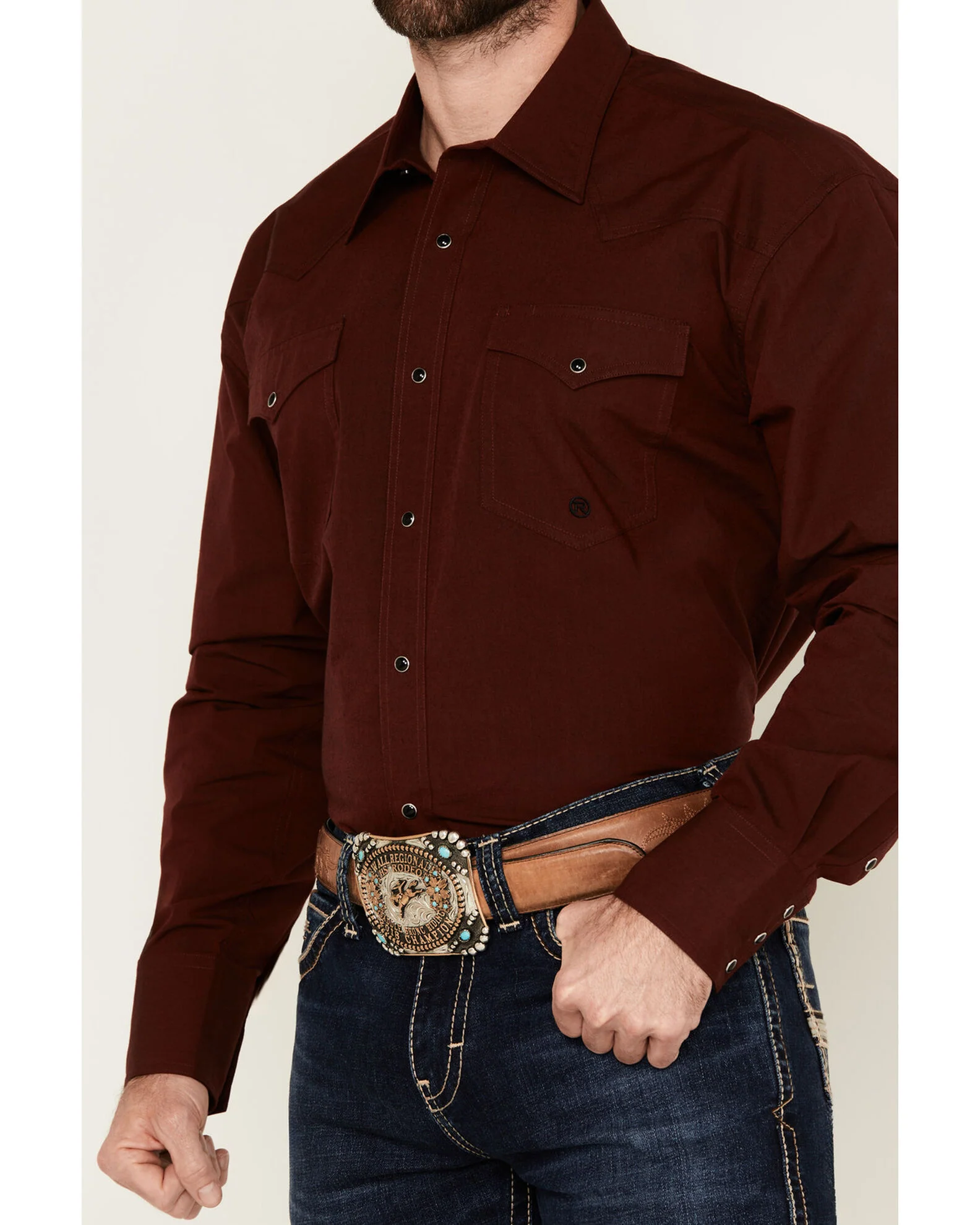 Roper Men's Long Sleeve Burgundy - Image 3