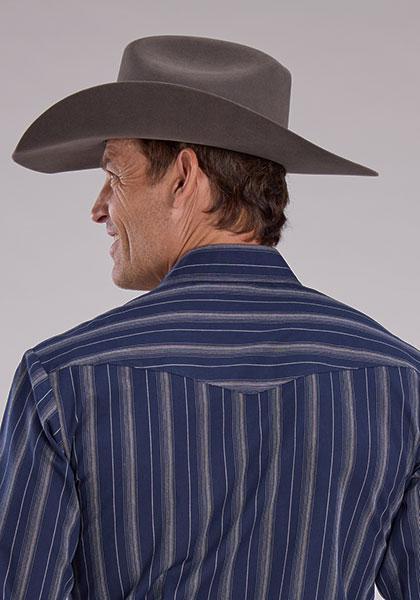 Roper Men's Long Sleeve Navy And Brown Snap Shirt - Image 2
