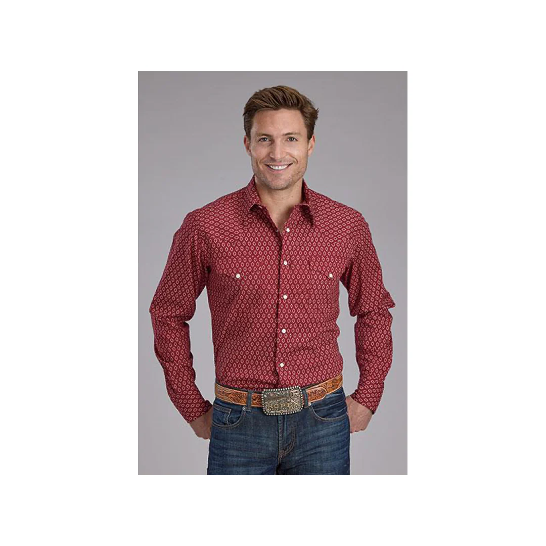 Roper Men's Red Geo Print Snaps Western Shirt