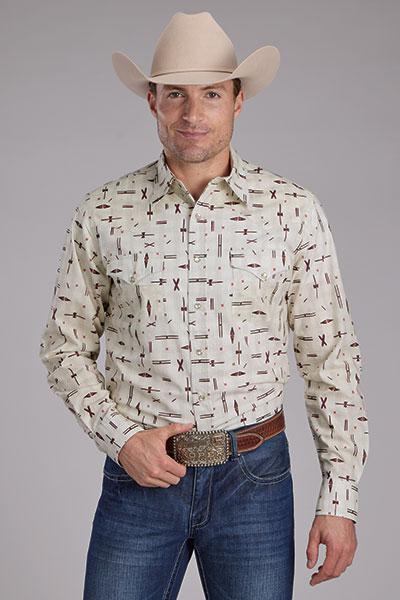 Roper Men's Retro Rodeo Print Snaps Long Sleeve Western Shirt