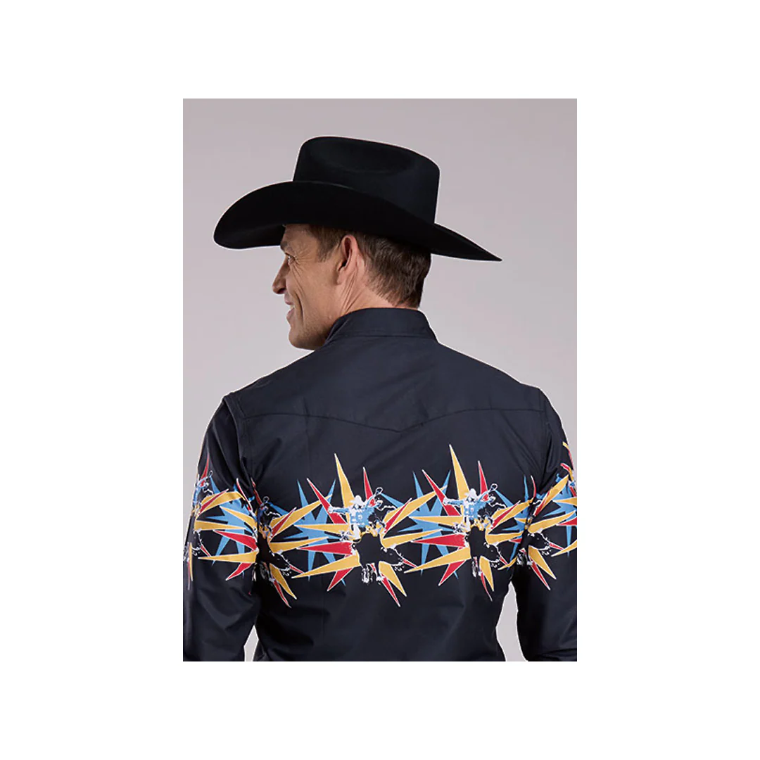 Roper Men's Scene Border Print Black Western Snap Shirt - Image 2