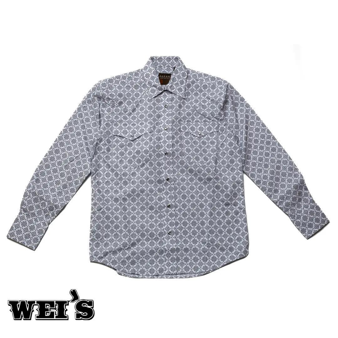 Roper Men's Shirt Amarillo Snap Allover Print Silver Medallion