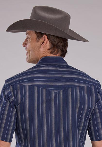 Roper Men's Short Sleeve Brown And Navy Snap Shirt - Image 2