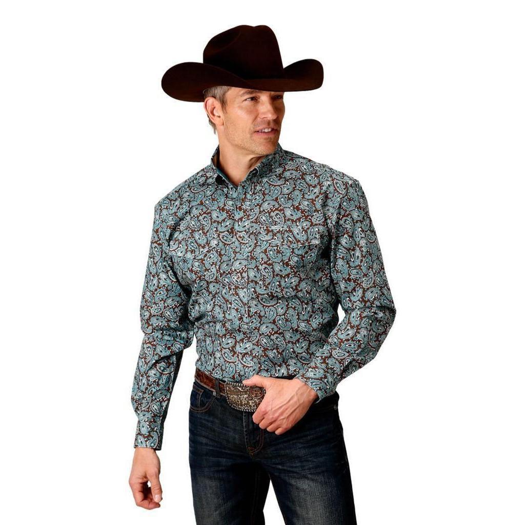 Roper Men's Western Shirt In Turquoise Mine Paisley