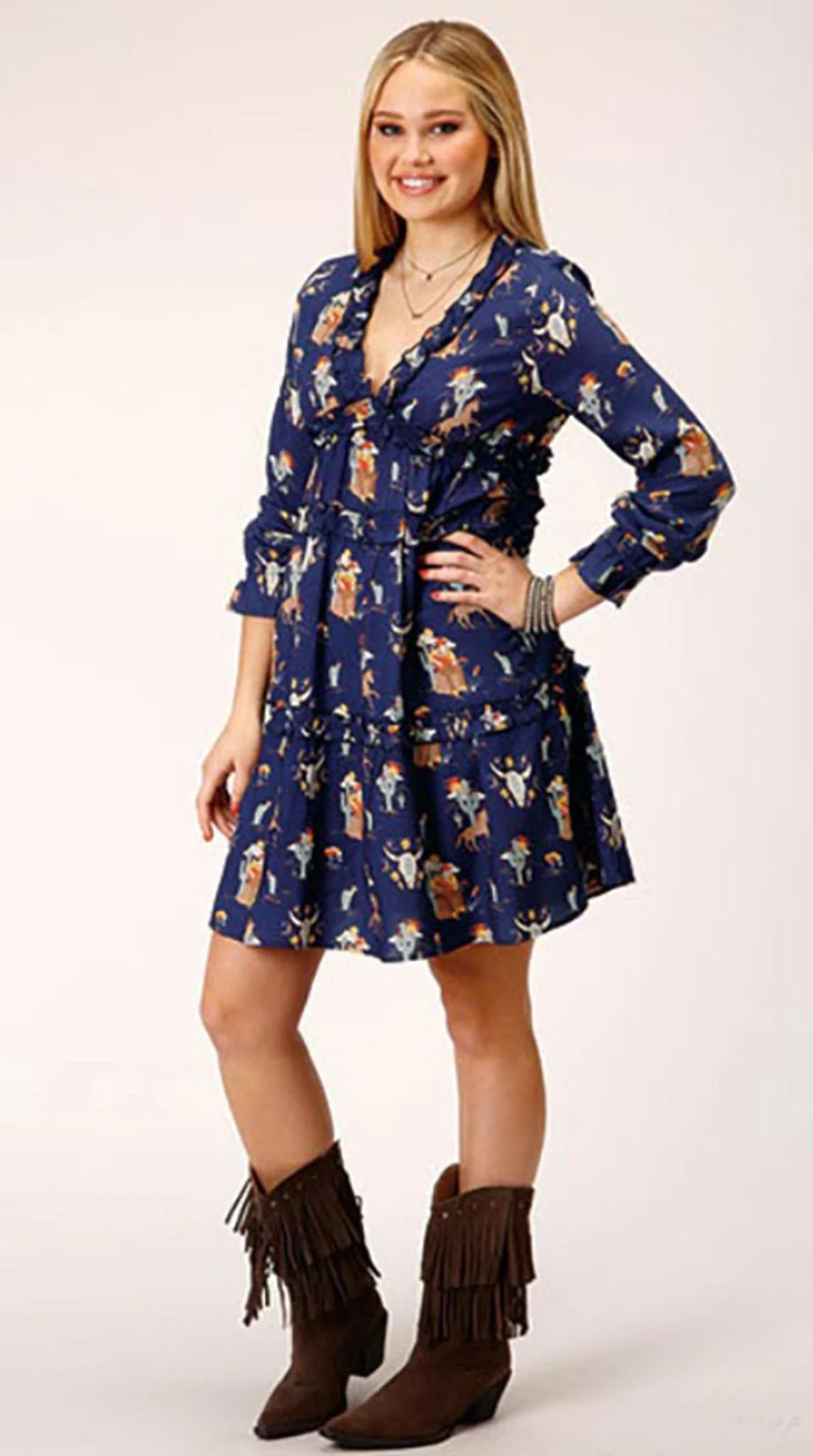 Roper Women's Dress Cowboy Toile Rayon Dress In Navy - CLEARANCE
