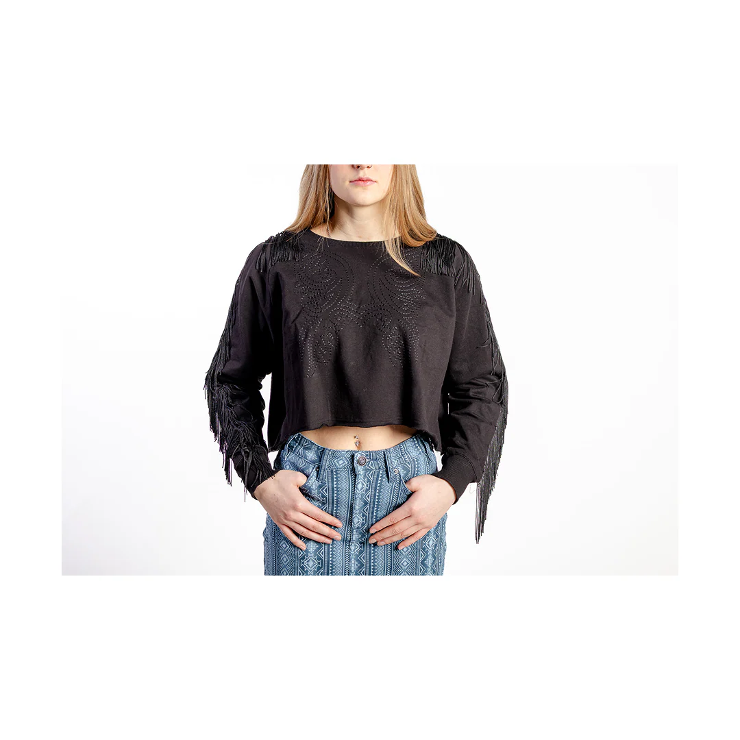 Roper Women's Fleece Long Sleeve w/ Fringe Black - Image 2