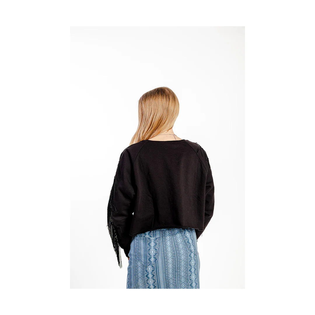 Roper Women's Fleece Long Sleeve w/ Fringe Black - Image 3
