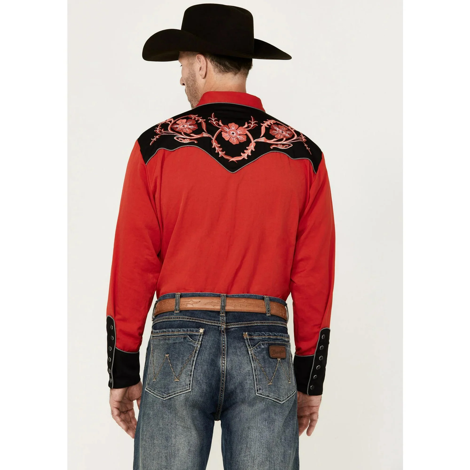 Scully Men's Floral Embroidered Long Sleeve Snap Western Shirt In Red