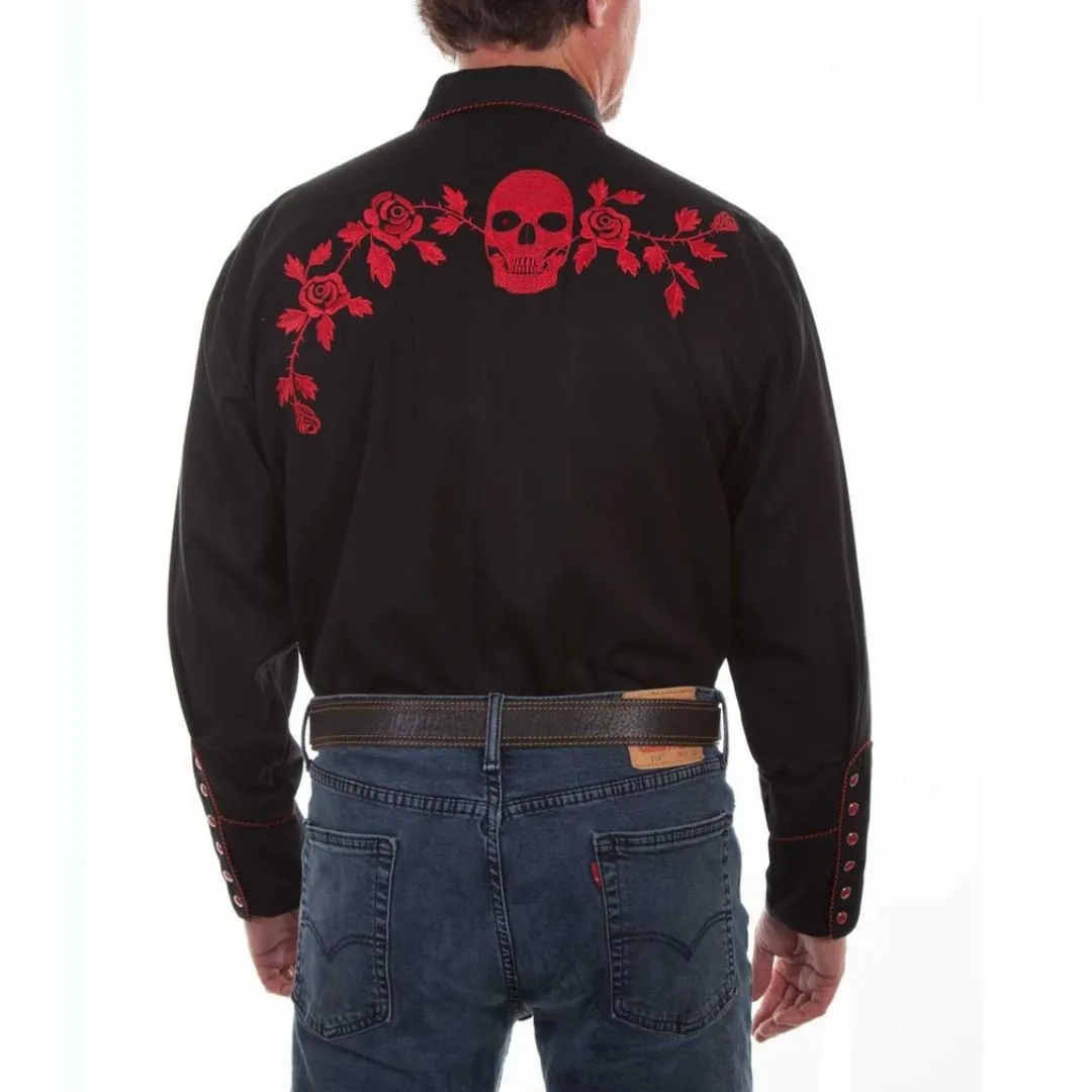 Scully Men's Shirt - Skull / Roses Embroidery - Black - Image 2