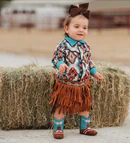 Shea Baby Girl's Brown Fringe Skirt - Image 4