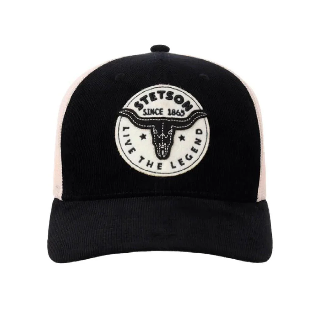 Stetson Men's Black Corduroy Longhorn Snapback Hat 07-077-0102-0125