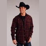 Stetson Men's Wine Black Camel Plaid Mens Long Sleeve Shirt
