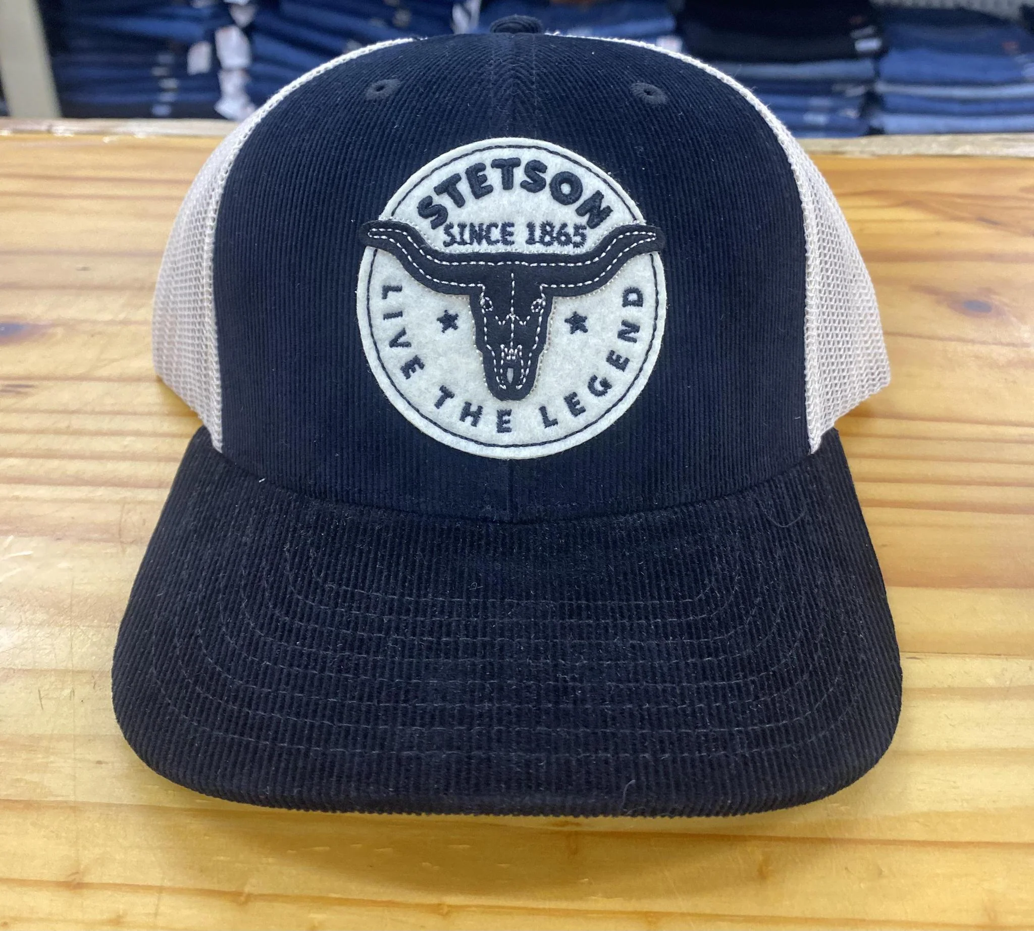 Stetson Trucker Ball Cap Longhorn In Black/Cream