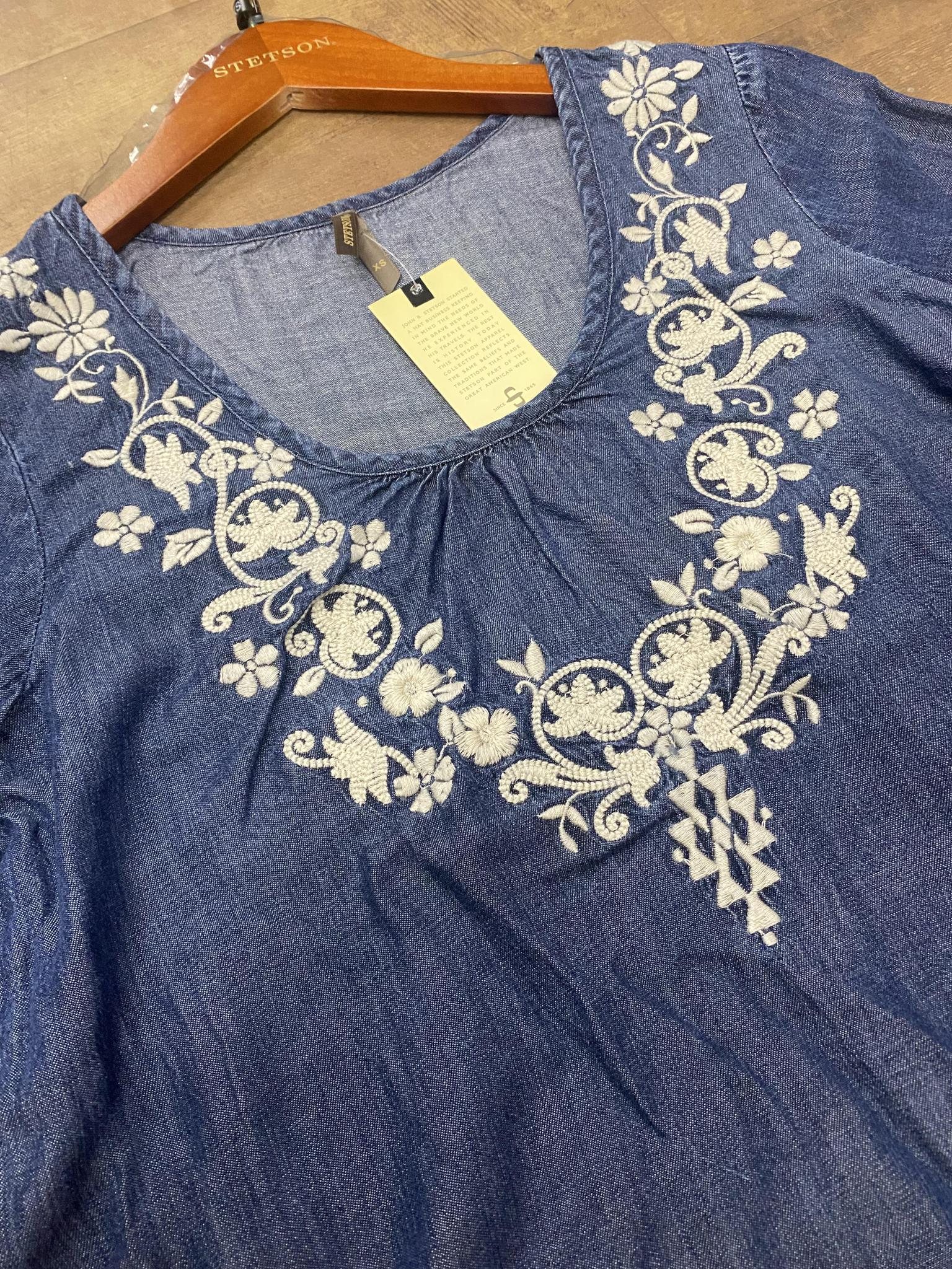 Stetson Women's Denim Long Sleeve Blouse Floral Embroidered - Image 2