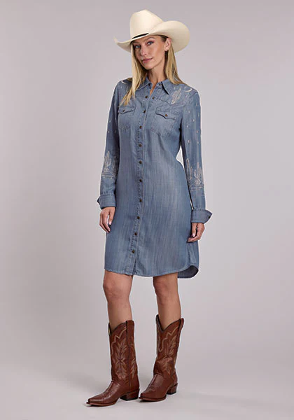 Stetson Women's Denim Shirt Dress with Lavish Embroidery