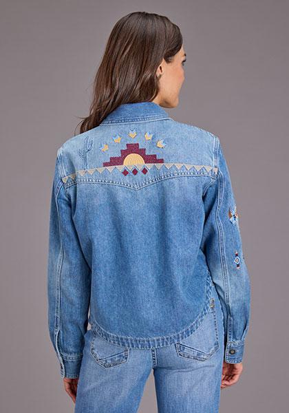Stetson Women's Med Blue Denim Crop Blouse W/ Embroidery - Image 2