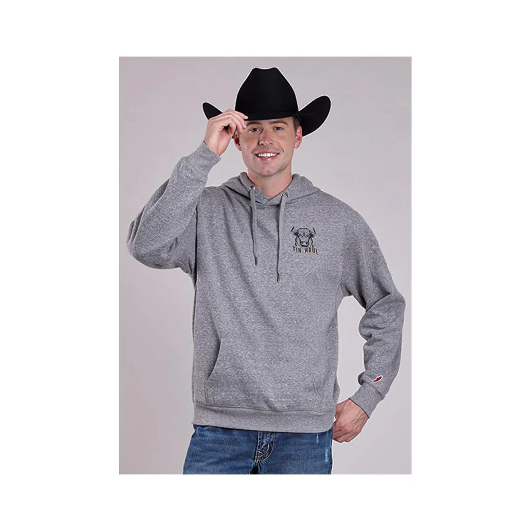 Tin Haul Men's Hoodie Bull Full Screen On Back Grey