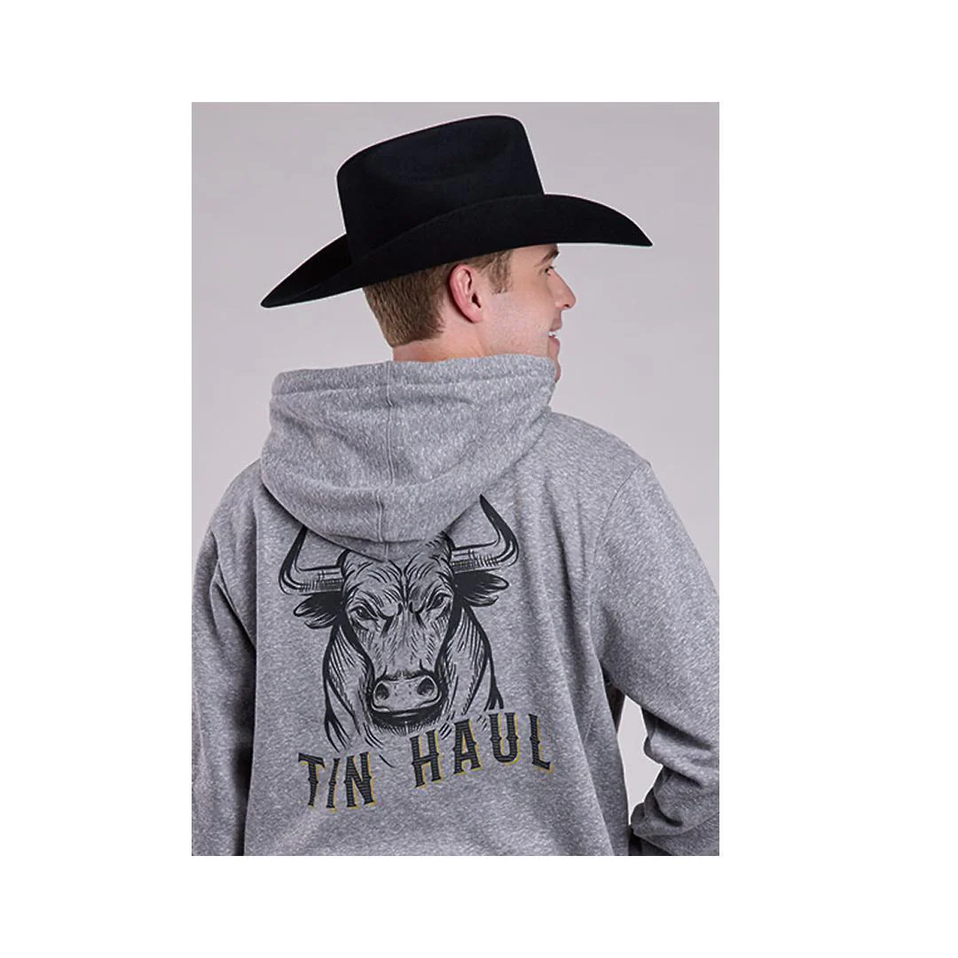 Tin Haul Men's Hoodie Bull Full Screen On Back Grey - Image 4