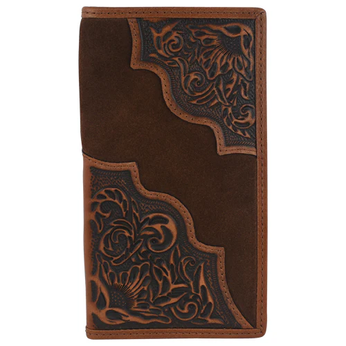 Tony Lama Genuine Leather Men's Rodeo Wallet With Floral Tooling And Roughout